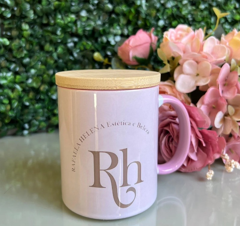 Caneca de Porcelana Personalizado com Tampa de Madeira